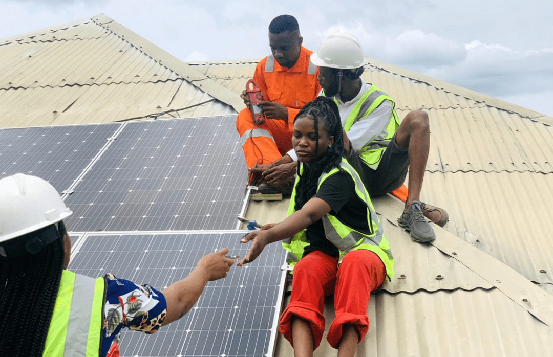 Rooftop solar panel installation in Africa